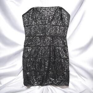 Max and Cleo Woman Dress Size 8 Black Sequin Strapless Formal Cocktail Party NWT